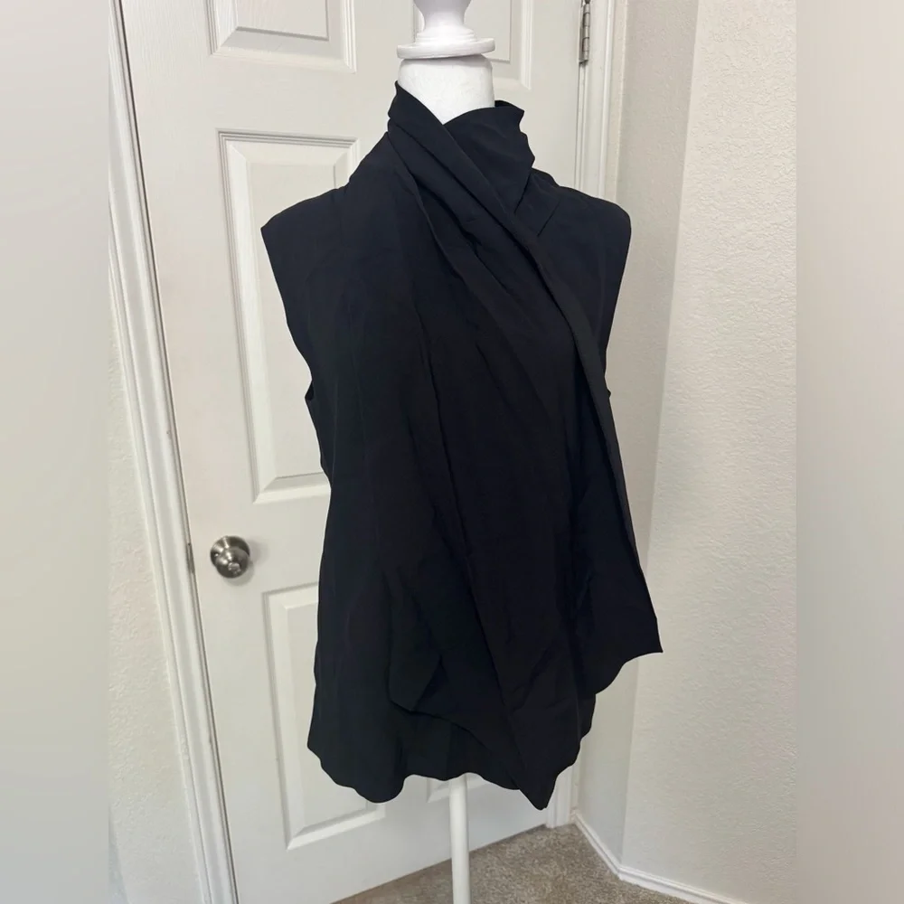 Adam Lippes Black Crepe Scarf Wrap Shell Sleeveless Blouse Size 8 - Picture 7 of 14